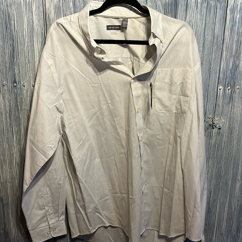 Van Heusen Brand Classic Fit Long Sleeve Dress Shirt - White with gray stripes